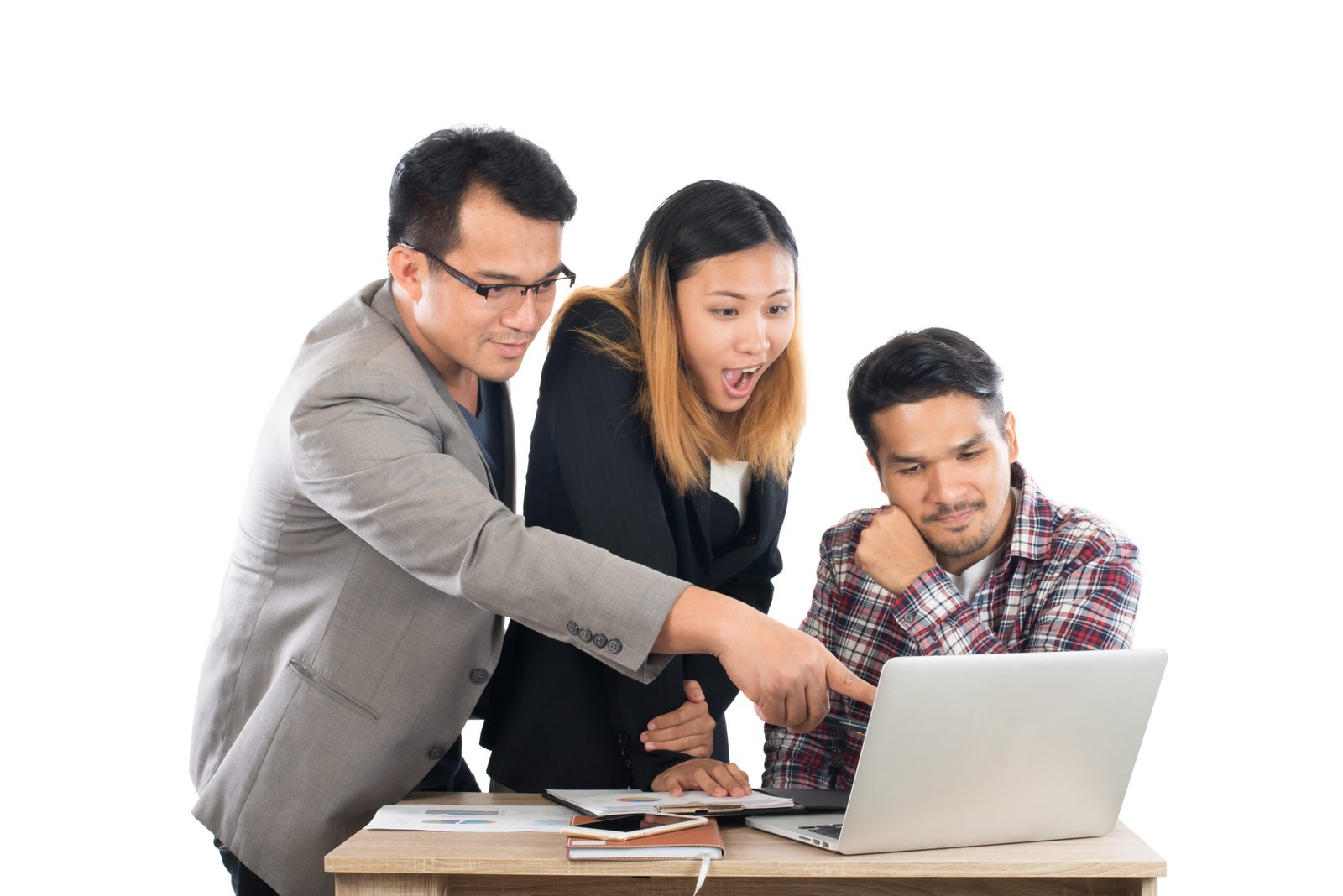 Portrait of business partners discussing documents and ideas at